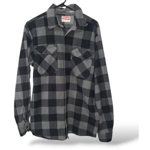 Wrangler SZ M Button Up Shirt Polar Fleece Shacket Buffalo Check Black Western